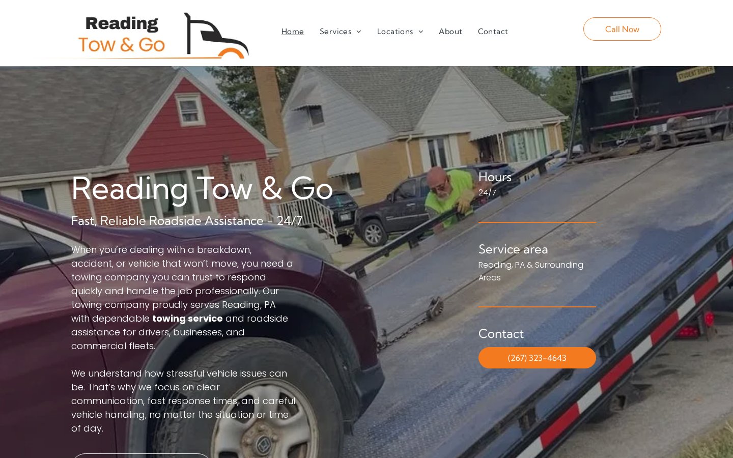 Reading Tow & Go website mockup